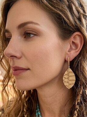 Ophelia Roe Vegan Leather Leaf Drop Earrings NEW